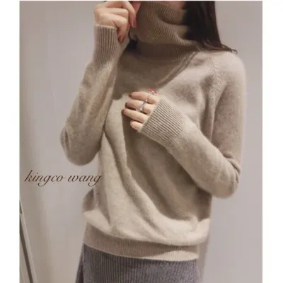 LHZSYY, новинка, кашемировый свитер с высоким воротником, женский, короткий, Осень-зима, свитера, теплые, мягкие, свободные, высокое качество, рубашки, пуловеры, толстые - Цвет: Хаки