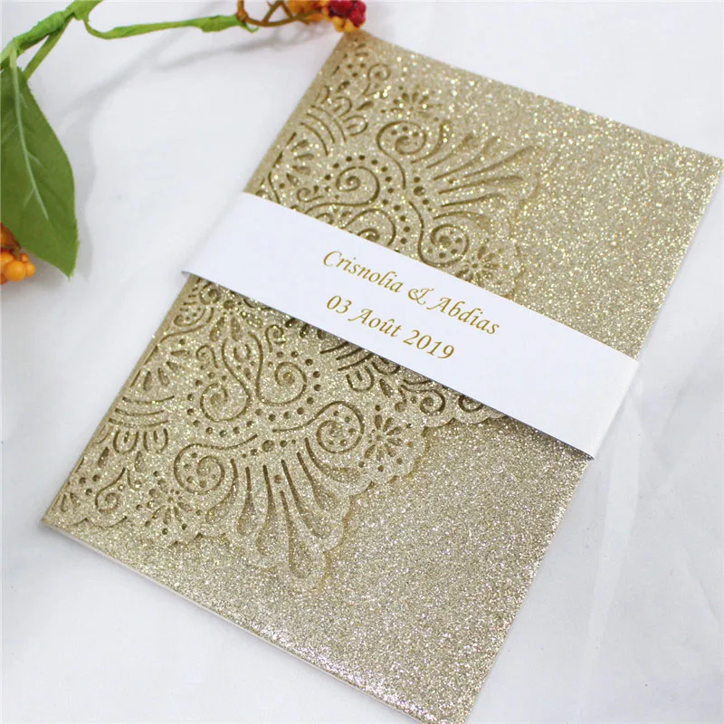Блестящая Свадебная пригласительная открытка с ремешком на животе элегантная