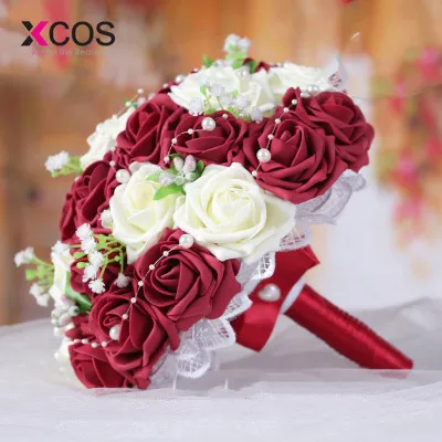XCOS wedding bouquet Handmade Flowers Decorative Artificial Rose Pearls Bride Bridal Accents Wedding Bouquets | Свадьбы и торжества