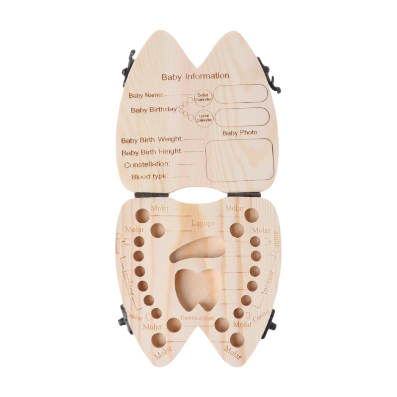 Caja de dientes de beb&eacute; de madera Natural, organizador de dientes de leche, almacenamiento para ni&ntilde;os y ni&ntilde;as, guardar estuche de recuerdo-2