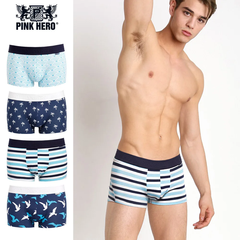 2017 Boxer Shorts Pink Hero Male Underwear Men boxers Fashion Print Designer Plain Classic Cotton panties Brand Clothing blue | Мужская