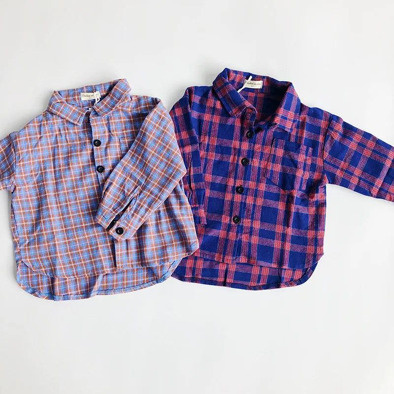 Осенние детские рубашки в Корейском стиле подушки из чистого хлопка клетку