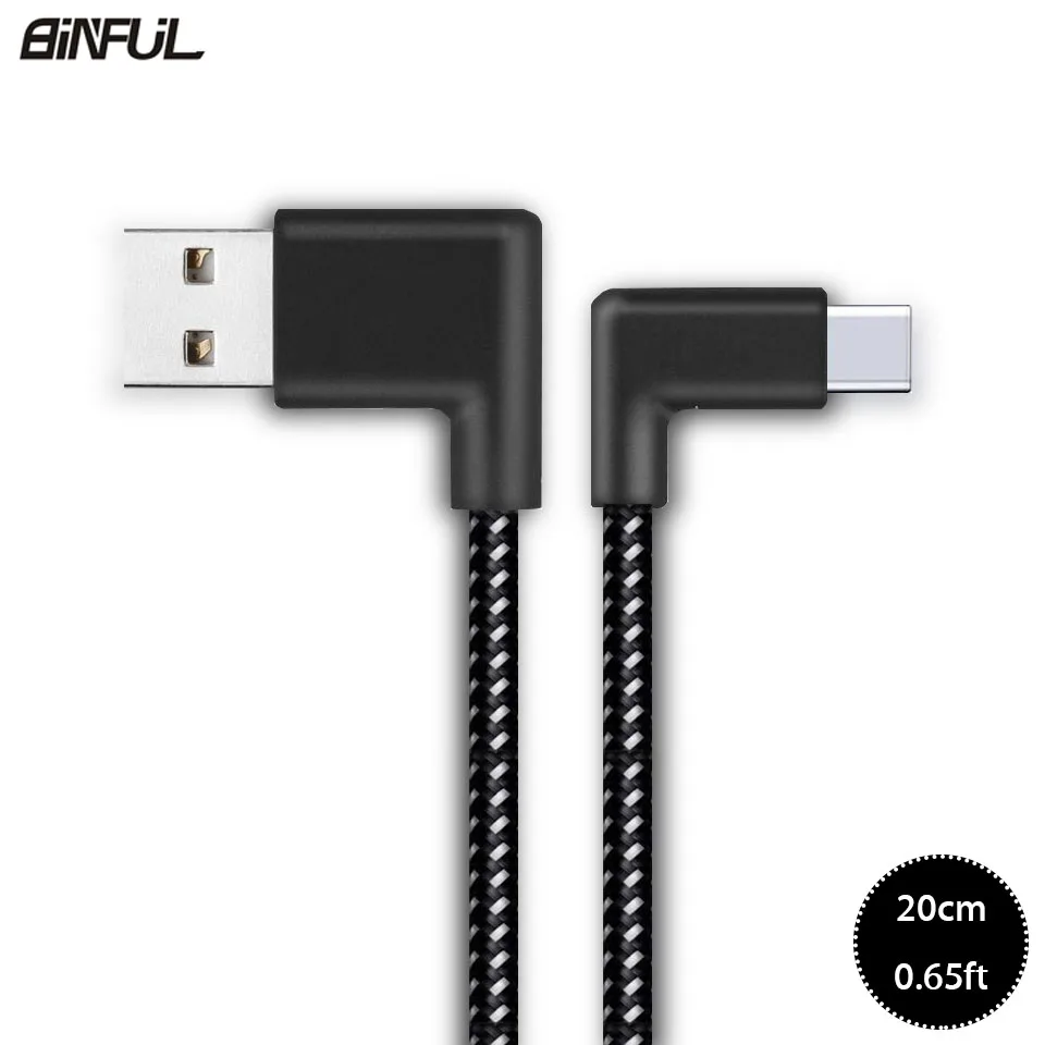 20 см короткий 90 градусов USB Type C зарядный кабель L форма для зарядного устройства