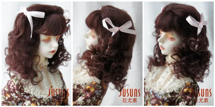 JD187 1/4 1/3 MSD SD модные мохер кукольные парики длинные мягкие волны с 2 Пони Парики Размер 7-8 дюймов 8-9 дюймов кукольные волосы куклы аксессуары
