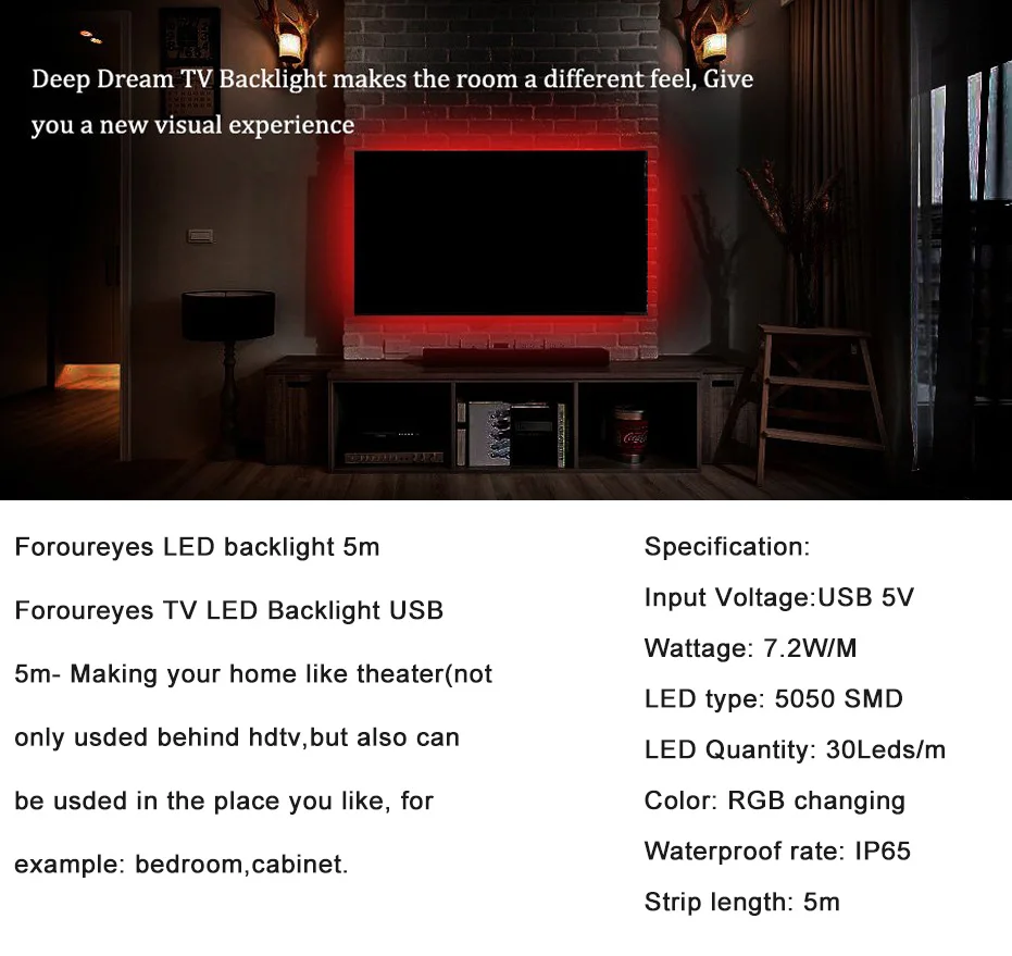 Светодиодная лента 5 м RGB Водонепроницаемая SMD 5050 USB LED 30 светодиодов/м