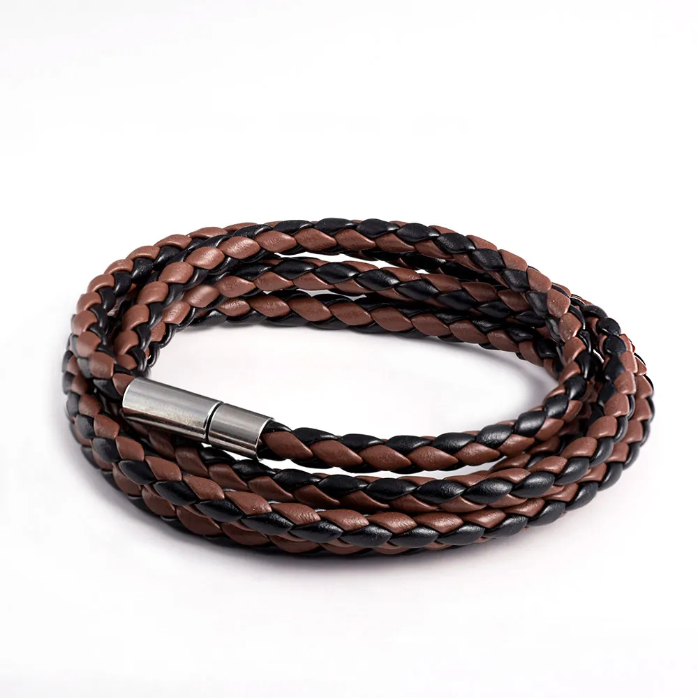 Мужской винтажный браслет из натуральной кожи 5 слойный Шарм в стиле панк