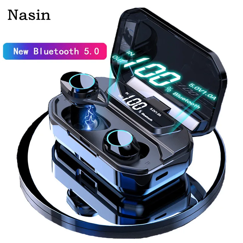 TWS стереонаушники Nasin с поддержкой Bluetooth 5 0 и зарядным футляром на 3300 мА ·