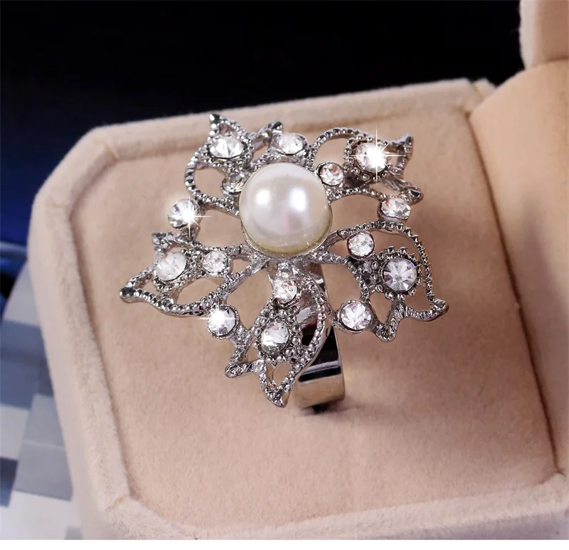 Модная дама яркий камень кольца круглый белый имитация перл ювелирные изделия