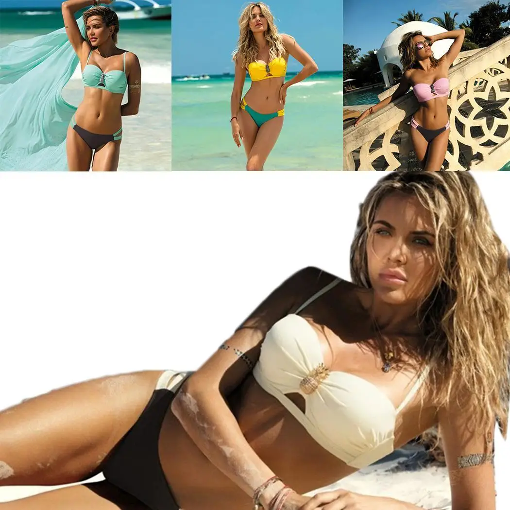 Женский сплошной цвет ананас аксессуары сексуальный бикини раздельный провод