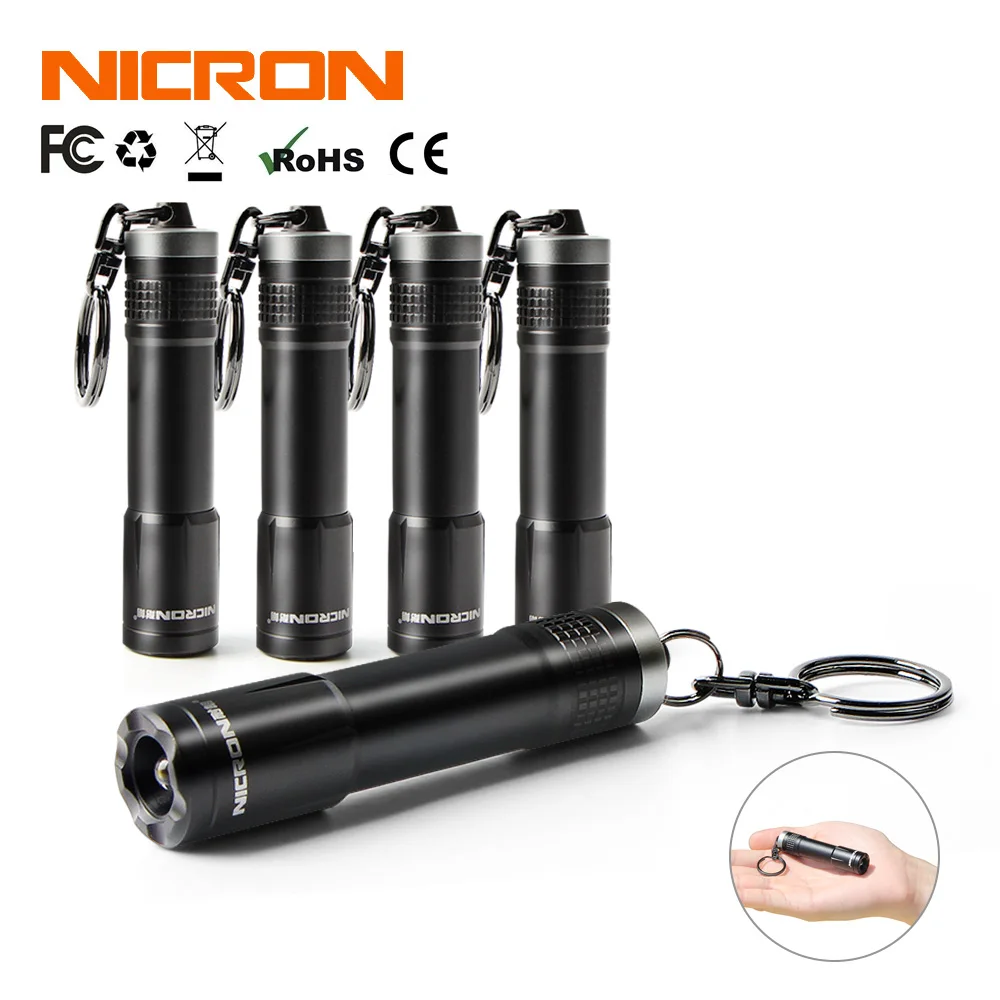 5Pcs NICRON Микро Мини Вспышка светильник на открытом воздухе 20LM от 24 мес. до 1 АА Батарея 10 часов ключевая цепь светильник Водонепроницаемый IPX4 для дома светодиодный фонарь N1 - Испускаемый цвет: 5Pcs