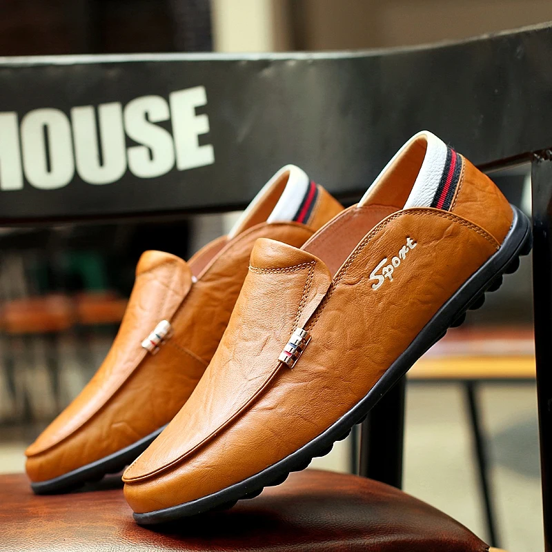 Удобные кожаные туфли для мужчин Спортивная дышащая обувь на плоской подошве с