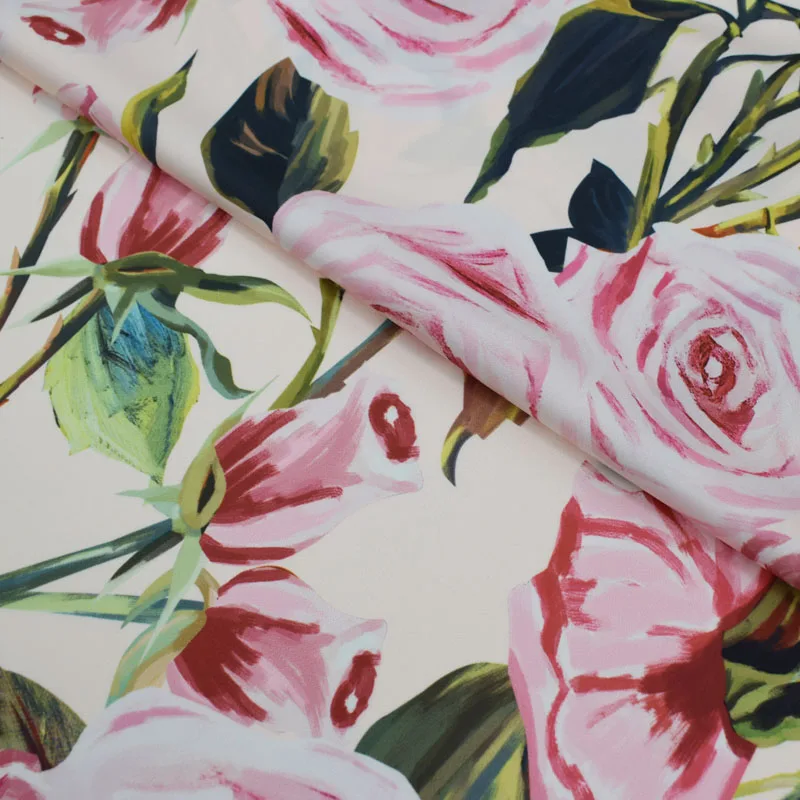 Королева роз Розовый Цифровой Печати Шелковый Атлас стрейч ткань для летнее