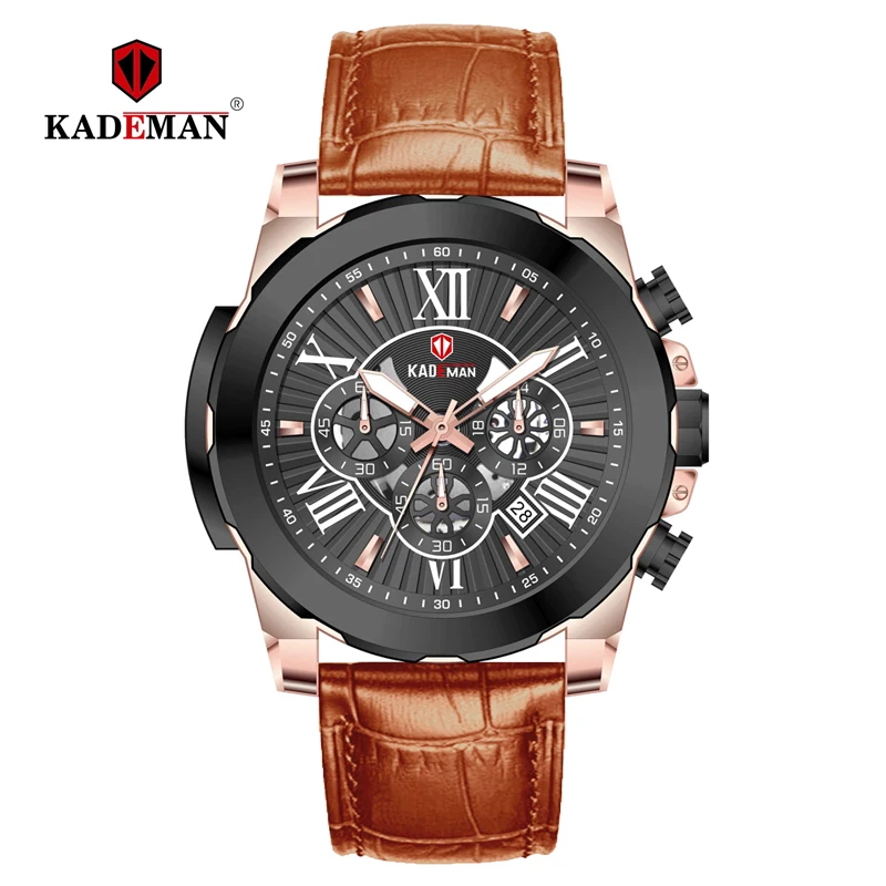 848-REB-B-T KADEMAN роскошные мужские наручные часы Спортивные кварцевые часы Новая мода Бизнес повседневные кожаные часы 3ATM Лидирующий бренд Relogio - Цвет: 848-REB-B-T