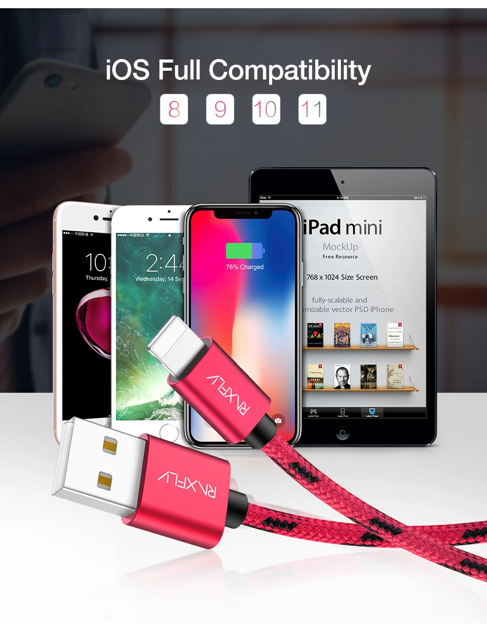 RAXFLY Lightning Кабель USB зарядное устройство нейлоновый USB-кабель для iPhone XS Max телефон зарядки провода для iPhone X 8 плюс 6 S синхронизации S данных шнур провод для зарядки айфона шнур для зарядки телефона