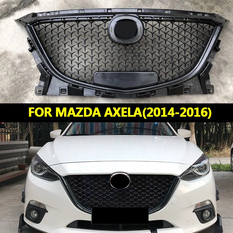Автомобильные аксессуары для Mazda 3 Axela 2014 2016 ABS Глянцевый черный передний бампер, решетчатая верхняя решетка, защитный капот из медового сота.