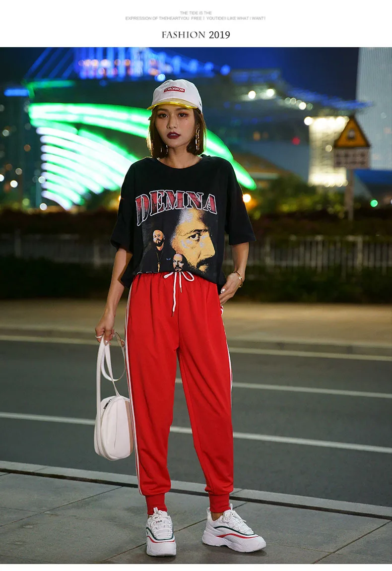 white side sports pants female summer/winter streetwear plus size pants cargo women trousers loose jogger woman sweatpants