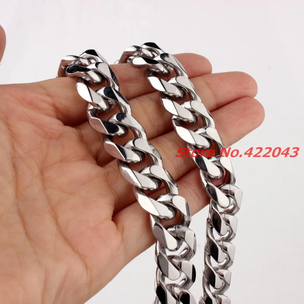 

Classic Fashion mens Jewelry 15mm wide Charming 316L Stainless Steel Silver color Polished Cuban Curb Chain Men's Necklace 24"