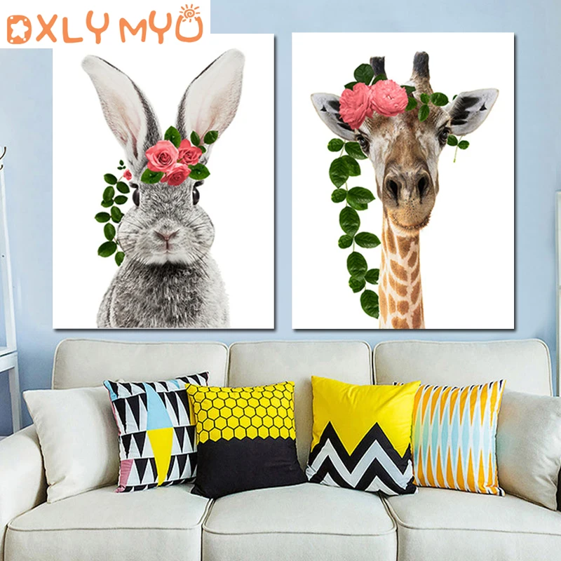 

Diy square drill diamond painting cross stitch animal picture 5d mosaics embroidery rabbit deer full diamond embroidery