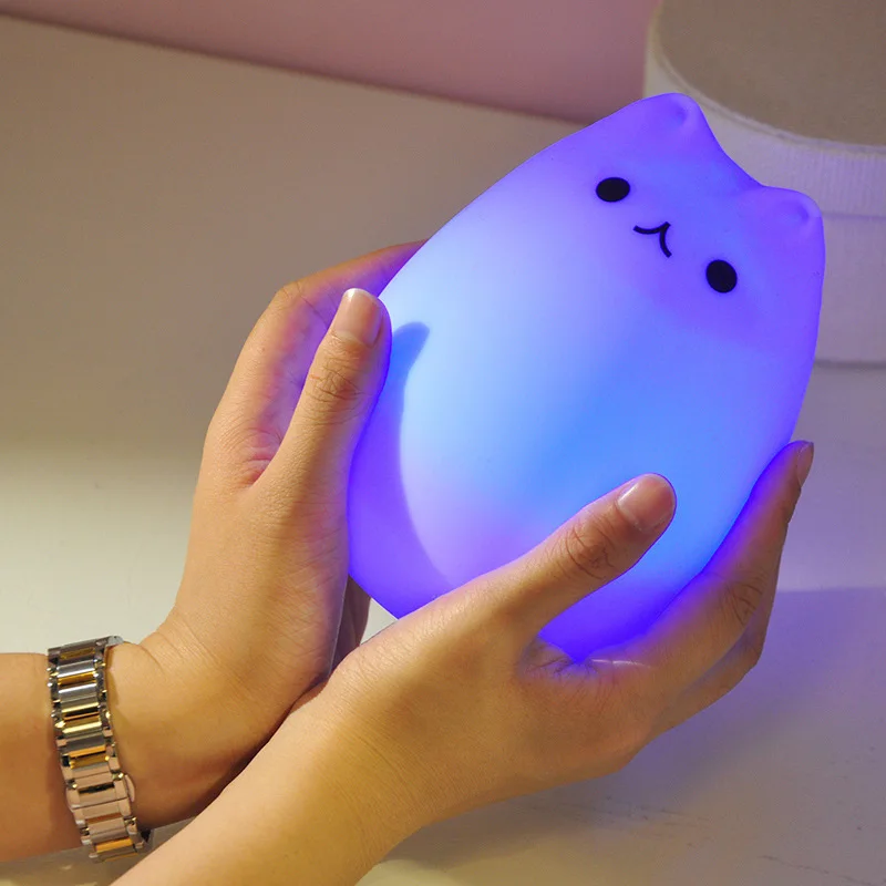7 цветов USB животное ночник кошка светодиодный Детский Светильник силиконовый мягкий мультфильм ребенок дышащий светодиодный ночник для рождественской вечеринки