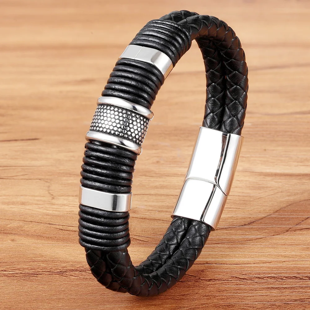 

XQNI Handmade Genuine Leather Weaved Double Layer Man Bracelets Casual/Sporty Bicycle Motorcycle Delicate Cool Men Jewelry