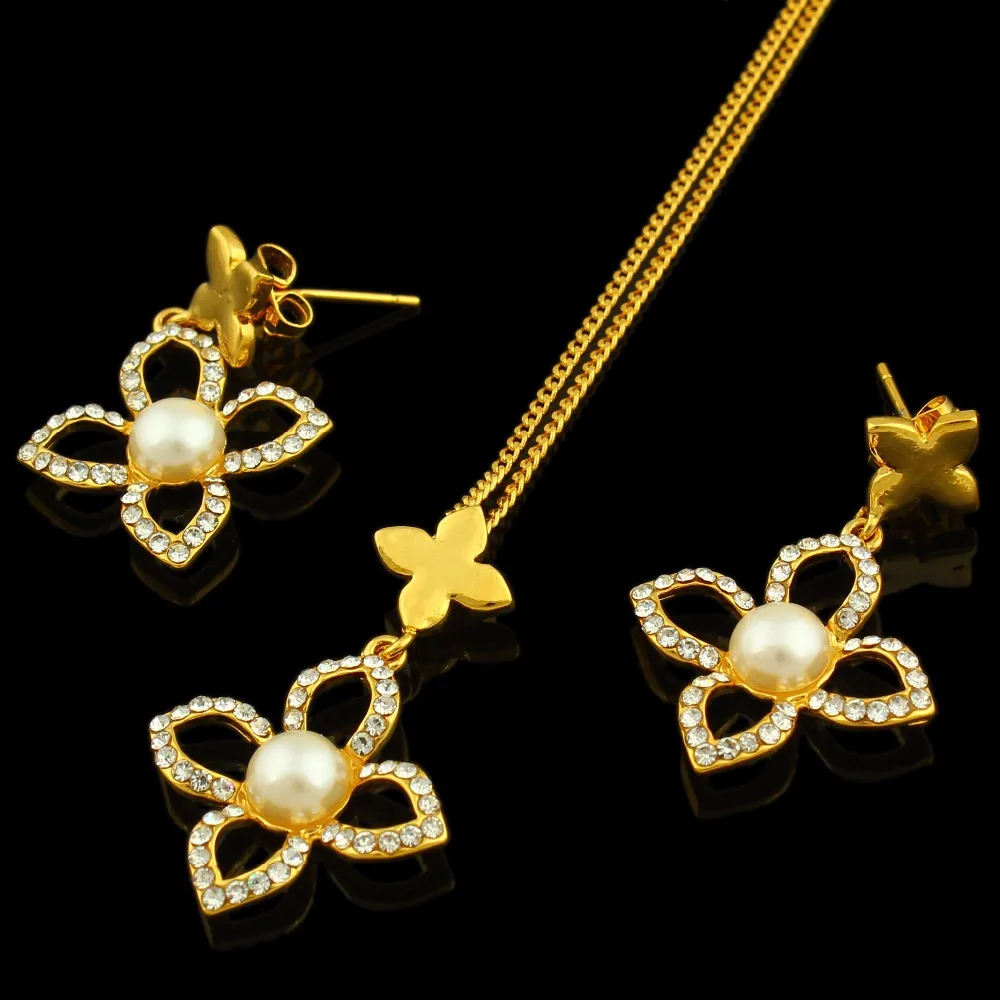 Жемчужный набор украшений для женщин Adixyn золотое/медное ожерелье с кристаллами