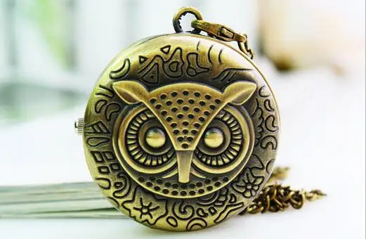 

New high quality bronze Vintage Jewelry owl pattern Pocket Watches necklace ,dial 25mm cheap wholesale 10pcs/lot