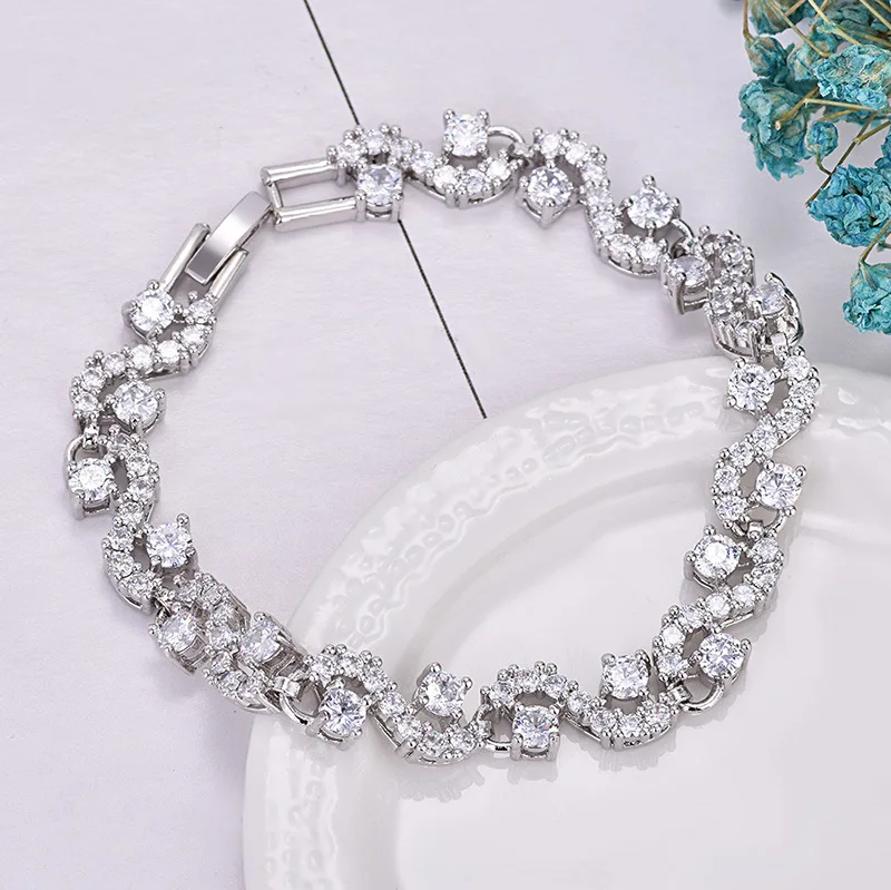 S волнистый узор браслет цепочка кристалл циркон камень браслеты с инкрустацией