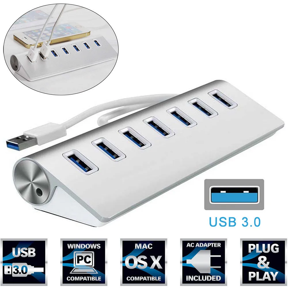 Алюминиевый концентратор USB 3 0 с 7 портами высокоскоростной адаптер питания 5