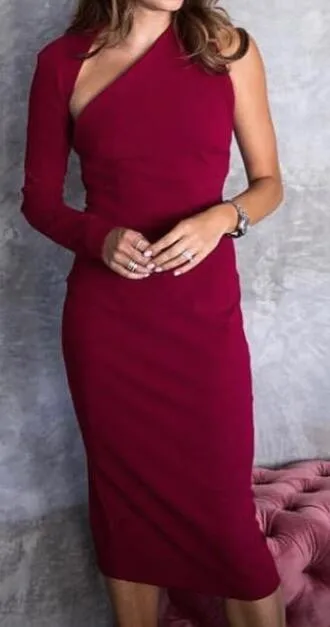 Elegant Women's Business Office Dress Formal One Sleeve Bodycon Sheath Pencil Dresses Party Night Black Backless | Женская одежда