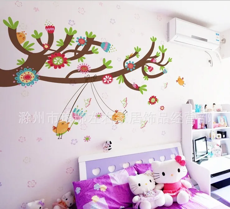 

wise owls on colorful tree wall stickers for kids rooms 2PCS ZooYoo1501 decorative adesivo de parede removable pvc wall decal