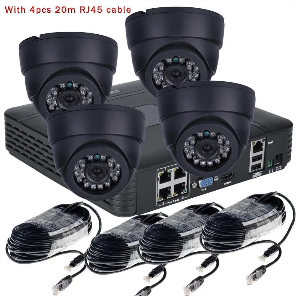Бежевый Система видеонаблюдения Hamrolte 4CH POE NVR Full-HD 1080P 2,8 мм широкий угол ночного видения 12 В POE внутри помещений камера 4CH POE NVR комплект H.264 - Цвет: Бежевый