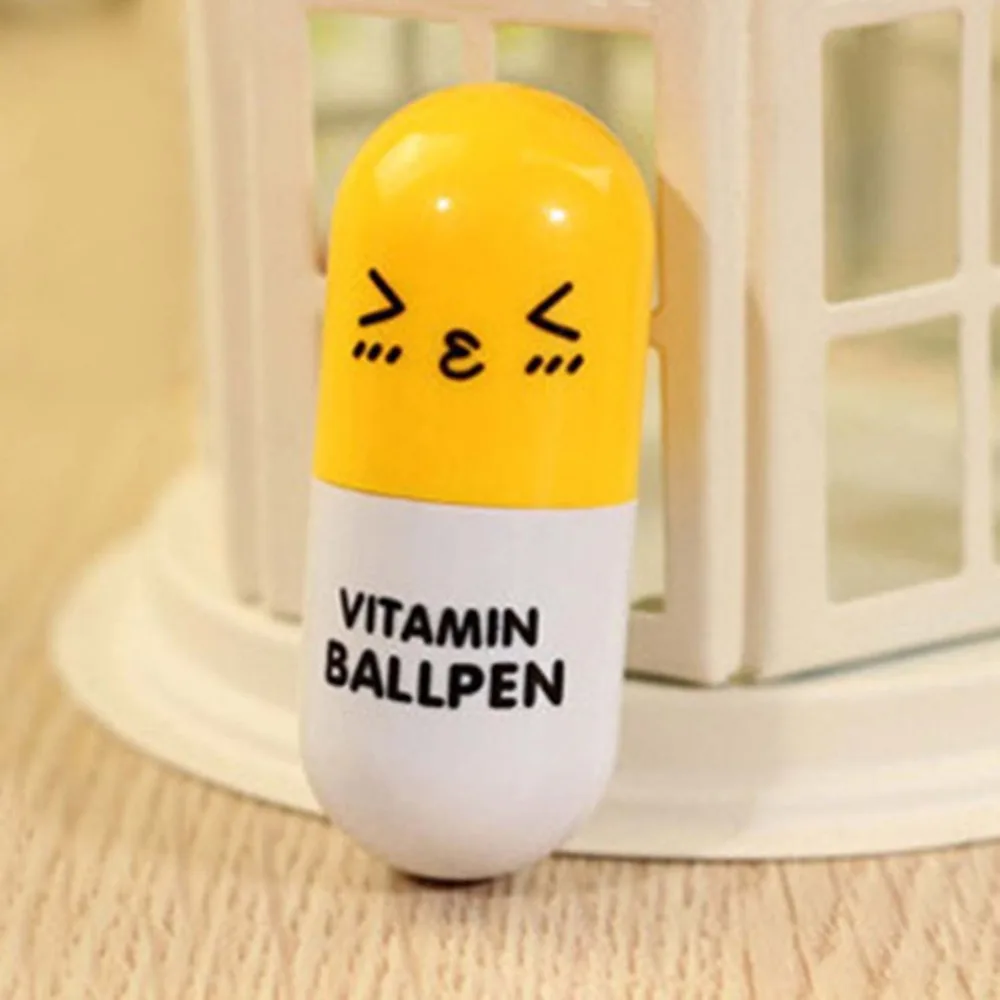 Cute Cartoon Ballpoint Novelty Pill Shape Smile Face Ballpoint Pen Retractable Mini Pen Stationery Student School Supplies