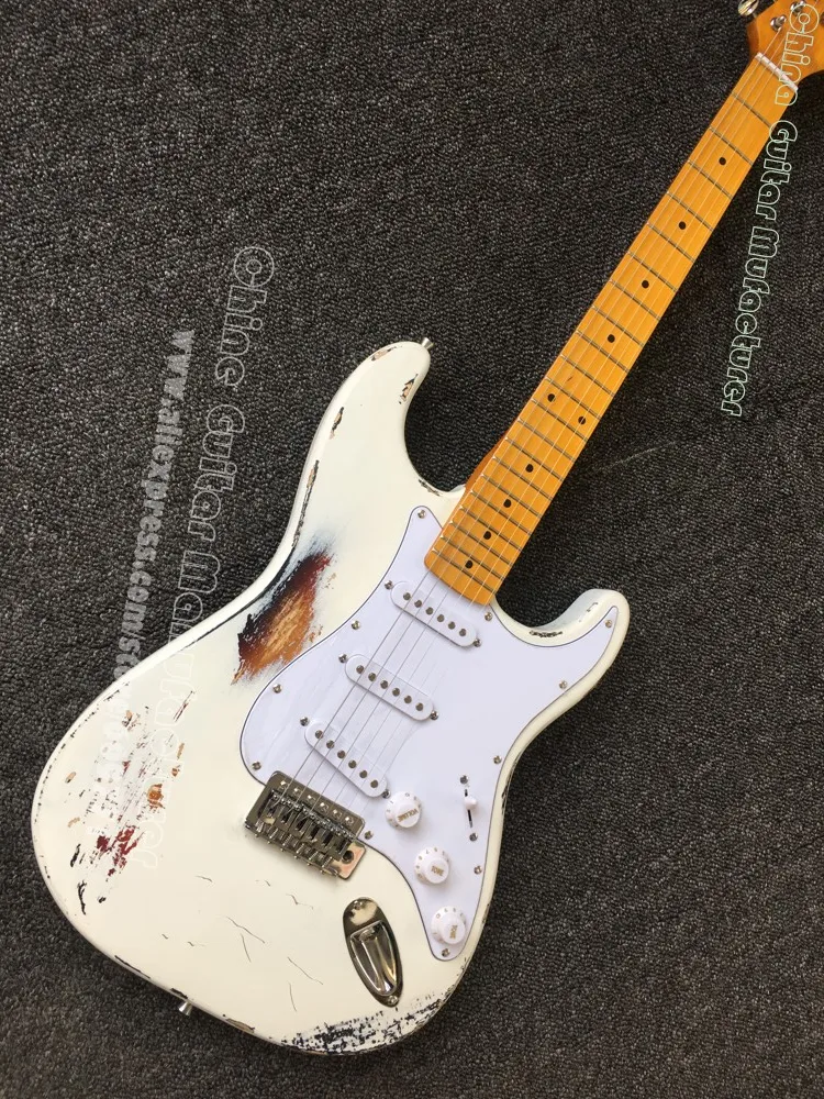 Новинка 2019 мощная электрическая гитара Relic white over Sunburst состаренная Jimi Hendrx