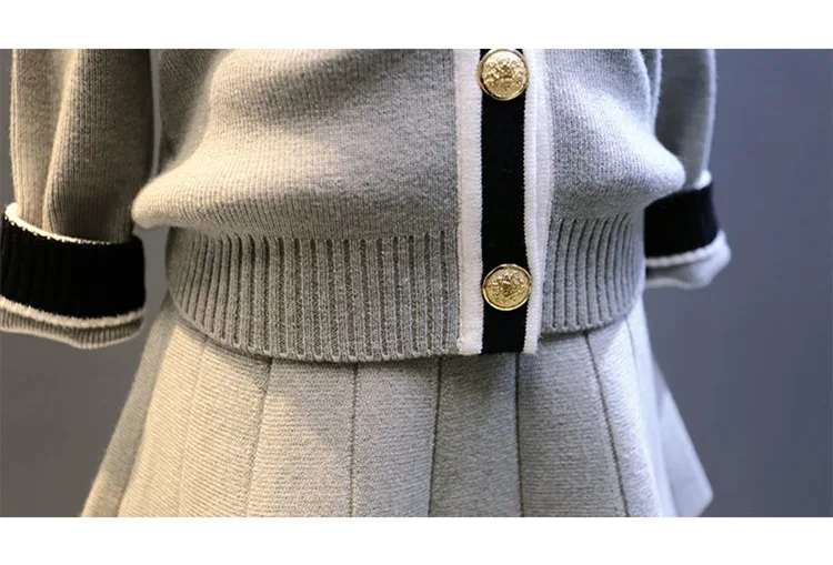 WLG/весенне-осенний комплект одежды для девочек серый свитер с v-образным вырезом и