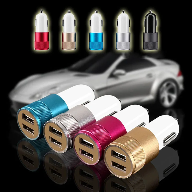 Универсальное USB Автомобильное зарядное устройство 2 1 в двойное металлическое
