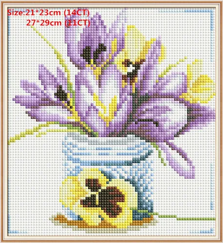 Small pot crocus Китайская вышивка крестиком подушка вышивка крестиком цветок водорастворимый холст напечатанный холст картина Joy Sunday Счетный крест Diy - Цвет: Small pot crocus
