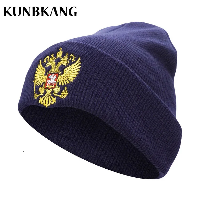 Русская вязаная шапка 2018 мужские зимние шапки вязаные теплые герб России из