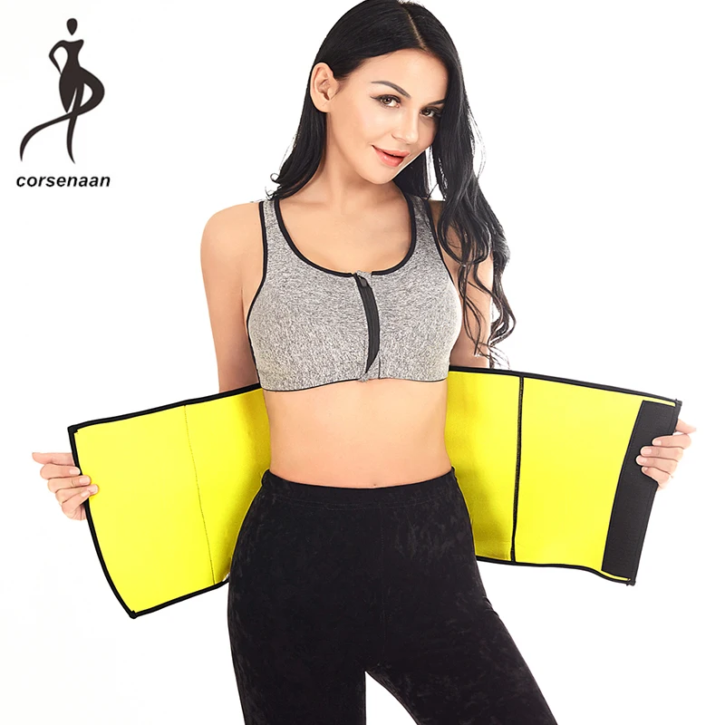 Черный и желтый Женская Горячая термо Талии Shaper сауна пот пояс талии Триммер пояс с волшебной стикер 610