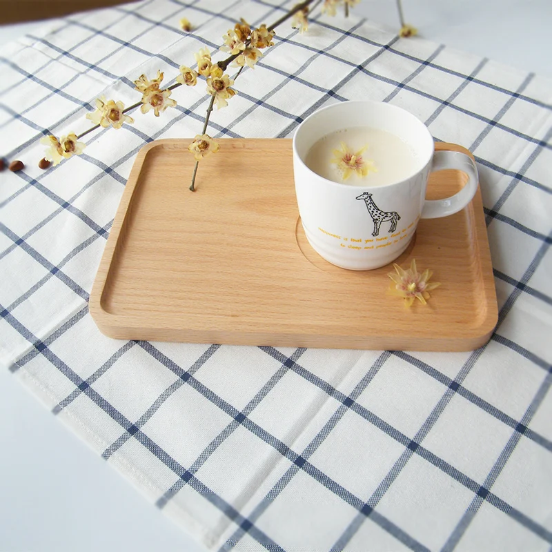 Japan Style Beech Wood Serving Tray with Groove Rectangular Solid Whole Bread Coffee Plate Tea Wooden Household | Дом и сад