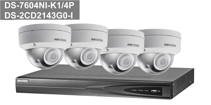 Hik 4CH HD POE NVR комплект 4 шт. 4MP DS-2CD2143G0-I CCTV система безопасности купольная уличная ip-камера ИК ночного видения комплект наблюдения - Цвет: NVR with 4 cameras