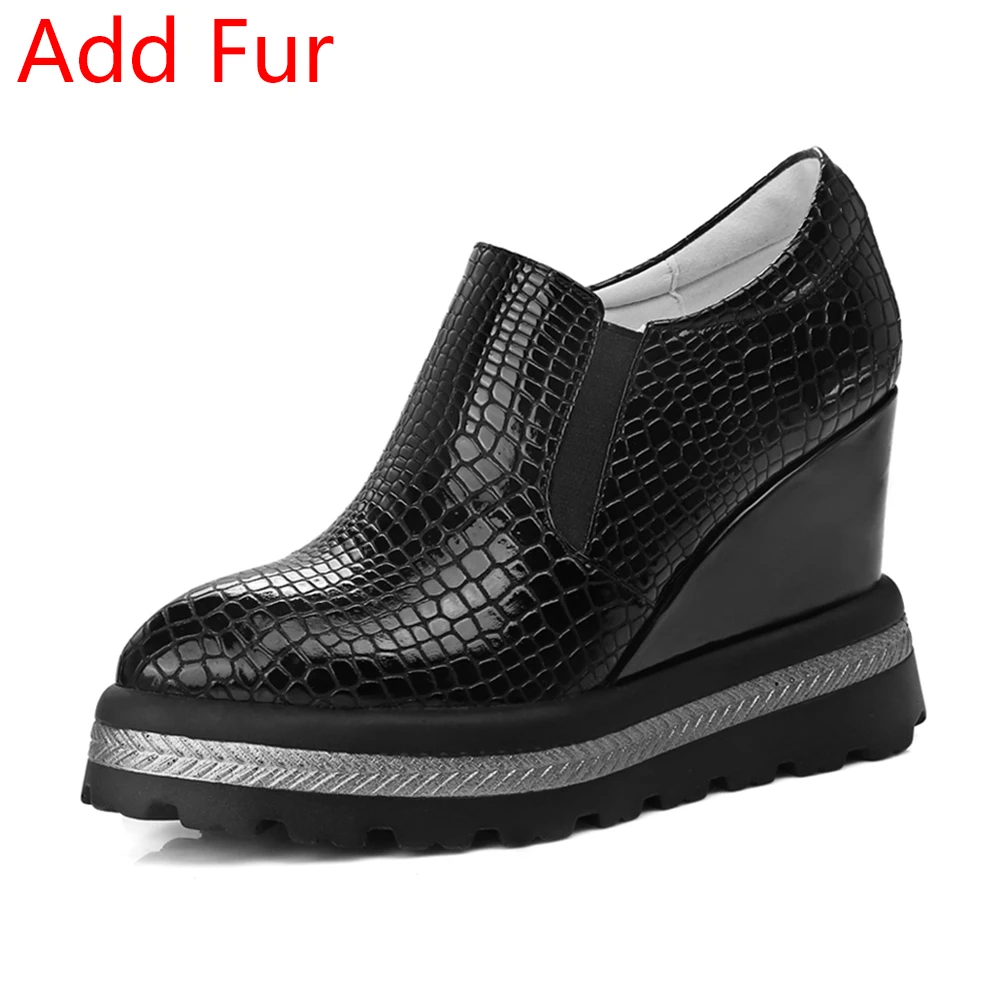 black 1 add fur DORATASIA/размеры 32-42; Лидер продаж; модные туфли на плоской платформе с резным узором; женские мокасины на танкетке; женская обувь на высоком каблуке - Цвет: black 1 add fur