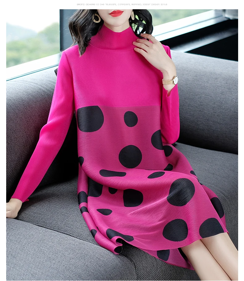 new long-sleeved dress European fashion turtleneck big yards loose very elastic women outfit lady vestido design good quality | Женская