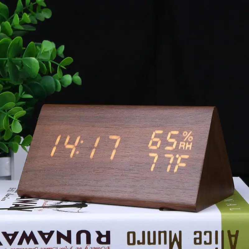 USB деревянный светодиодный Будильник с термометром, таймером, календарем, дисплей, новое обновление, Настольные Цифровые настольные часы для дома, Dec
