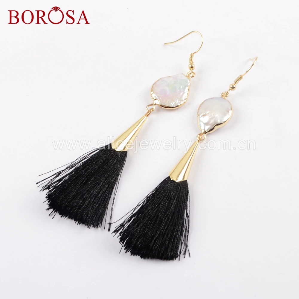 BOROSA 5/10 пар серьги с натуральным жемчугом черными кисточками Висячие Модные
