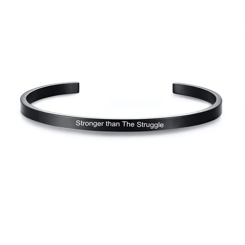 Stronger than-1 Вдохновляющий Браслет-манжета, браслет для женщин, розовое золото, серебро, с гравировкой, мантра, браслеты для жены, жениха, персонализированные подарки - Окраска металла: Stronger than-1
