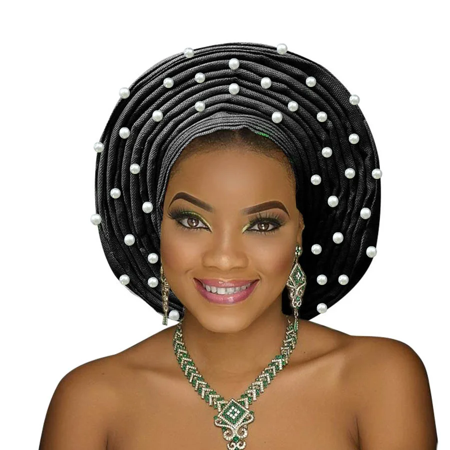 Aso oke gele головной убор для женщин Африканский с бусинами нигерийский тюрбан