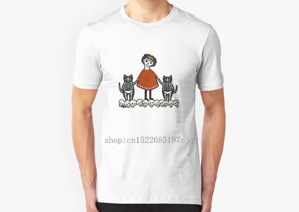 Новый Frida и ее Skellie кошки Для мужчин хлопковая футболка с короткими рукавами