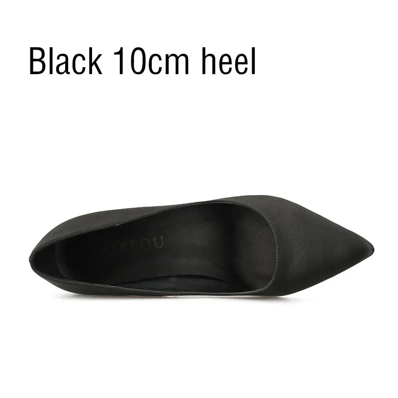 Black 10cm heel GOXEOU/; женская обувь; пикантные туфли на высоком тонком каблуке с острым носком без застежки; шелковые свадебные офисные туфли ручной работы; ; size32-46 - Цвет: Black 10cm heel