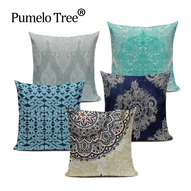 Чехлы для подушек в богемном стиле с изображением цветов мандалы льняные