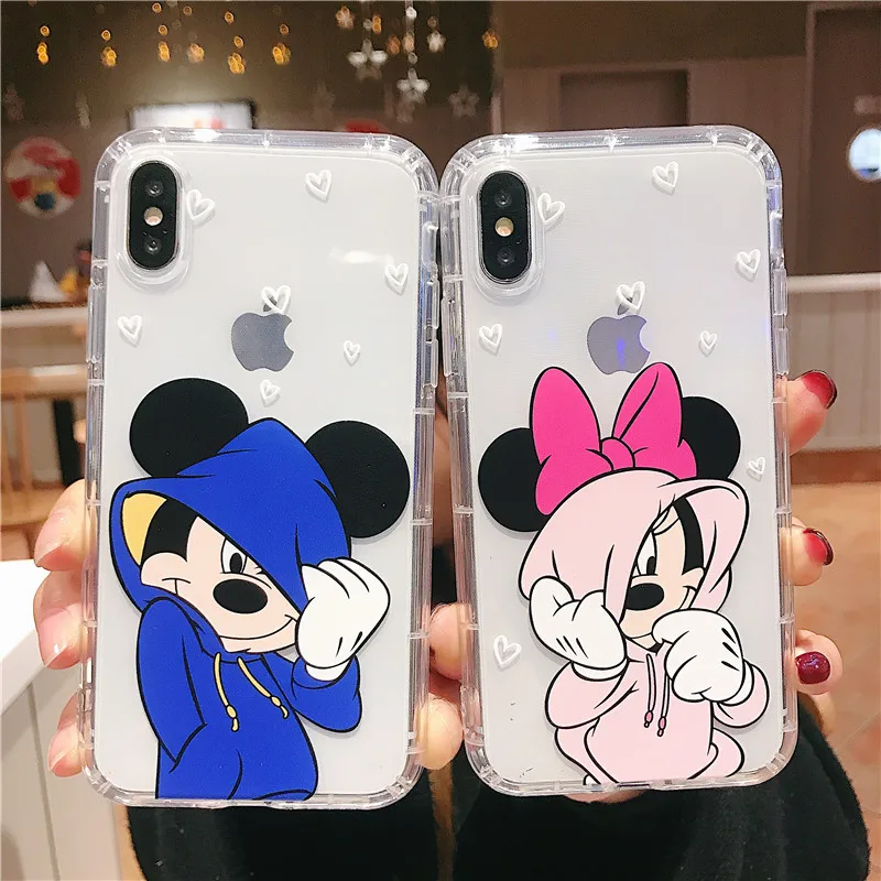 Противоударные чехлы для телефонов с Микки и Минни Маус для iPhone 11 Pro X XR XS MAX, мягкая прозрачная задняя крышка из ТПУ для iPhone 6 6s 7 8 Plus